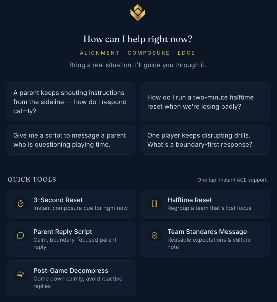 ACE Coach App — quick prompts and instant coaching tools